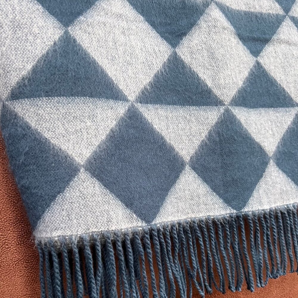 West Elm Throw Blanket Soft Cozy Teal Blue Geometric Pattern